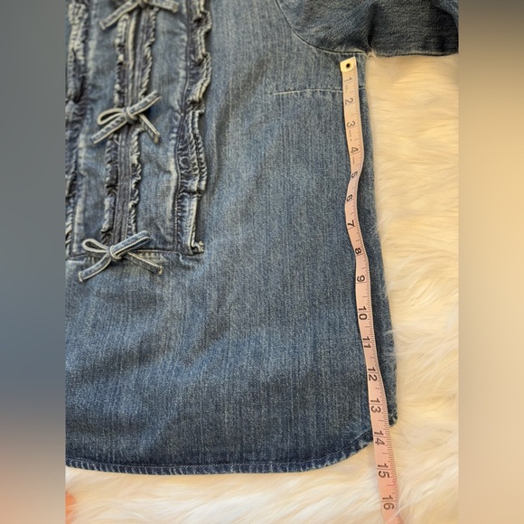 Self-Portrait Bow-Detailed Long Sleeved Denim Blouse 6 US - Picture 6 of 13